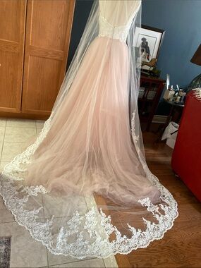 Cathedral length Veil (112”) Wide Lace-Edged which starts just below fingertips